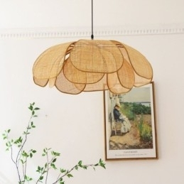 Rotting Petal Pendellampe Wabi Sabi-Stil Håndvevd Rottingtaklampe