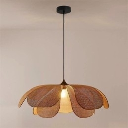 Rotting Petal Pendellampe Wabi Sabi-Stil Håndvevd Rottingtaklampe