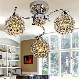 Moderne Samtids Krystall Galvanisert Metall Pendellampe Innfelt Montering