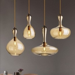 Nordisk Glass Pendellampe Med Ravskjerm Og Taklampe