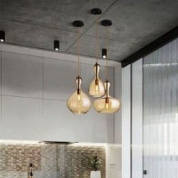 Nordisk Glass Pendellampe Med Ravskjerm Og Taklampe