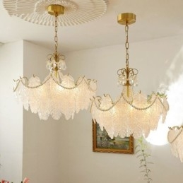 Europeisk Glass Pendellampe Postmoderne Bladformet Hengelampe