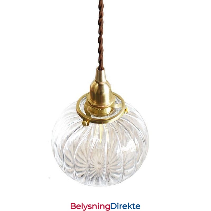 Glass Pendellampe Klar Rund Ribbet Gresskarformet Lampe Med 1 Lys