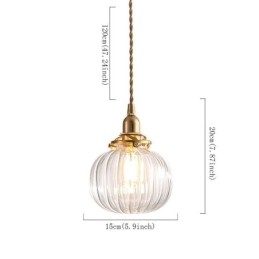 Glass Pendellampe Klar Rund Ribbet Gresskarformet Lampe Med 1 Lys