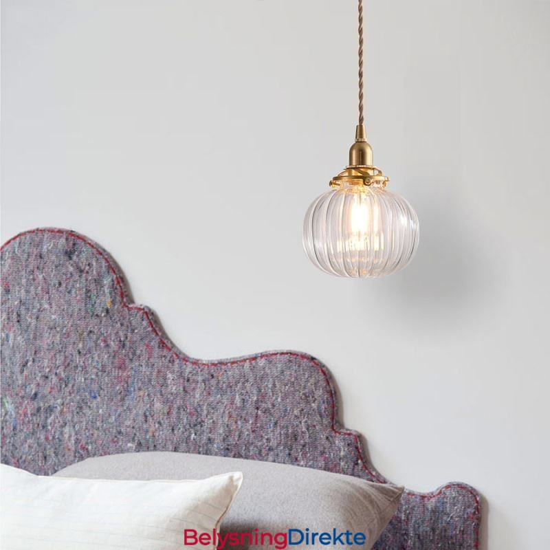 Glass Pendellampe Klar Rund Ribbet Gresskarformet Lampe Med 1 Lys