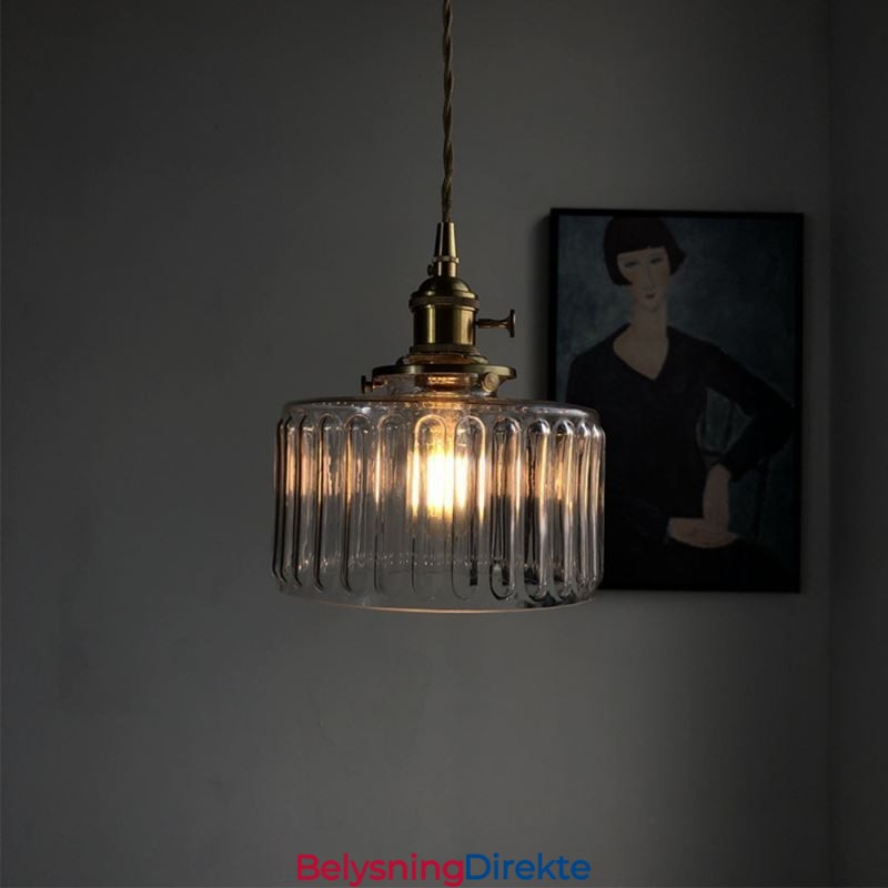 Jelly Jar Pendellampe I Klart, Ribbet Glass Med Vribryter