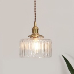 Jelly Jar Pendellampe I Klart, Ribbet Glass Med Vribryter