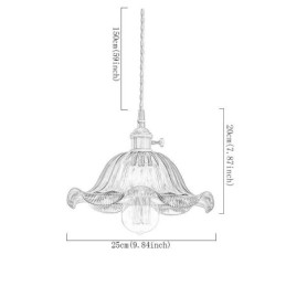 Vintage Fargerik Ribbet Glass Pendellampe Blomsterskjermlampe Med Vribryter