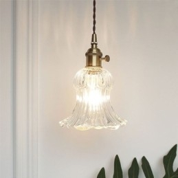 Klar, Ribbet Glass Pendellampe Blomsterformet Lampe Med Vribryter