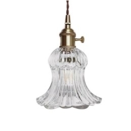 Klar, Ribbet Glass Pendellampe Blomsterformet Lampe Med Vribryter