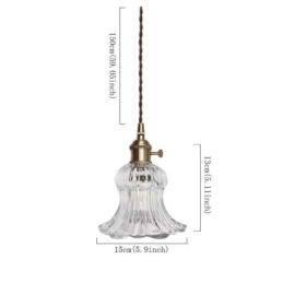 Klar, Ribbet Glass Pendellampe Blomsterformet Lampe Med Vribryter