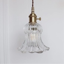 Klar, Ribbet Glass Pendellampe Blomsterformet Lampe Med Vribryter