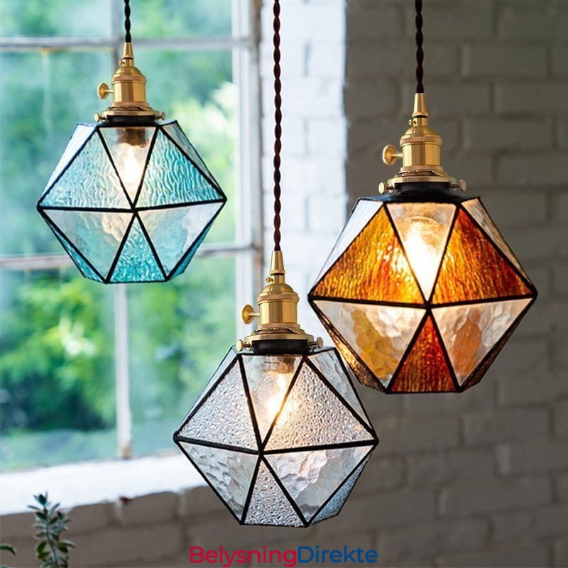 Geometrisk Farget Glass Pendellampe I Gårdshusstil
