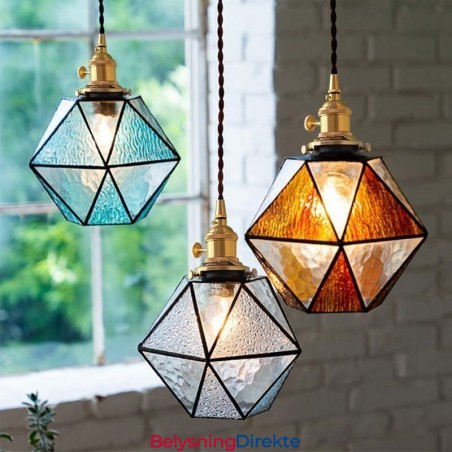 Geometrisk Farget Glass Pendellampe I Gårdshusstil