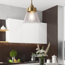 Nordisk Retro Pendellampe Glasskjerm Hjemmebelysning Messingholder Lampelampe