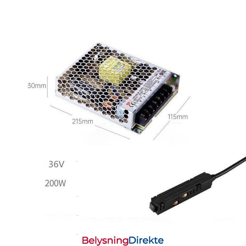 Skinnelysdriver 200W 36V Driverstrømforsyning Med Magnetisk Skinnestrømkontakt