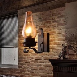 Retro Rustikk Nordisk Glass Vegglampe Soverom Nattbord Vegglampe Vintage Industriell Vegglampe