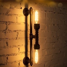 Smidd Jern Vannrørsvegglampe Vintage Midtgangslamper Loftsjernvegglampe Edison Glødepære Fj Db2 046A0