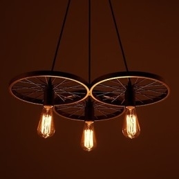 Loft Retro Pendellamper Amerikansk Landlig Smijernslysekrone I Industriell Stil Med Hjul