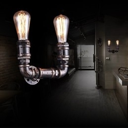 2 Lys Vintage Metall Vannrørsvegglampe Med Edison-Pære
