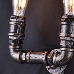 2 Lys Vintage Metall Vannrørsvegglampe Med Edison-Pære