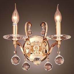 Gyllen Krystallvegglampe Med 2 Lys