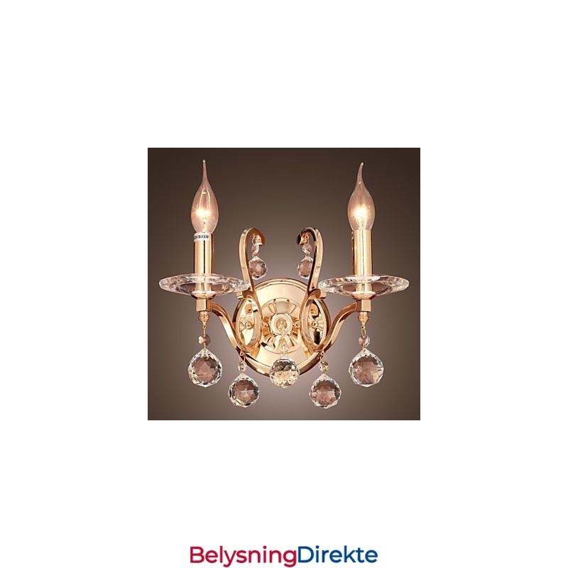 Gyllen Krystallvegglampe Med 2 Lys