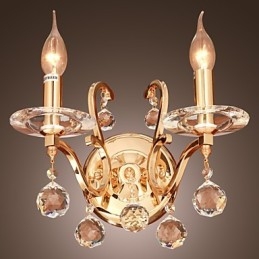Gyllen Krystallvegglampe Med 2 Lys