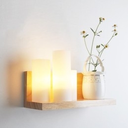 Mini-Stil Vegglampe Med Glassskjermer Moderne, Moderne Tre- Og Bambusvegglampe