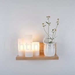 Mini-Stil Vegglampe Med Glassskjermer Moderne, Moderne Tre- Og Bambusvegglampe