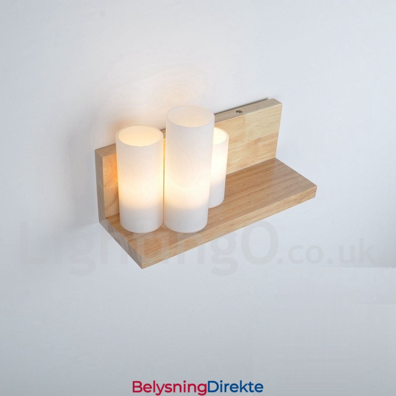 Mini-Stil Vegglampe Med Glassskjermer Moderne, Moderne Tre- Og Bambusvegglampe