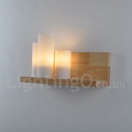 Mini-Stil Vegglampe Med Glassskjermer Moderne, Moderne Tre- Og Bambusvegglampe