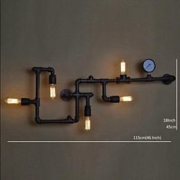 Vegglampe Med 5 Lys I Vannrør, Jern, Ministil, Industriell Stil, Landlig Metall