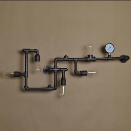 Vegglampe Med 5 Lys I Vannrør, Jern, Ministil, Industriell Stil, Landlig Metall