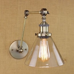 Jernbelagt Bronse Bargang Spisestue Hotell Vintage Jernarm Glass Vegglampe Belysning