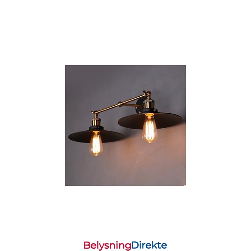 Landlig Industriell Retro Vegglampe Dobbel Vegglampe Svart Paraply