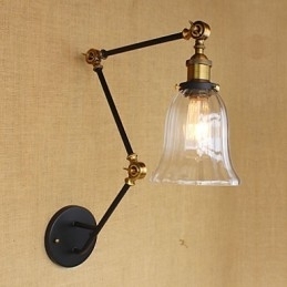 Amerikansk Landlig Enkel Retro Glass Lampeskjerm Tre Justerbar Lengde På Lang Arm Rør Vegg