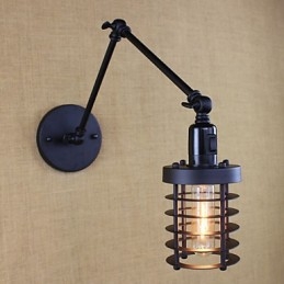 Stil Seng Hotellrestaurant Prosjekt Jernarm Dobbel Retro Vintage Svart Belte Vegglampe Bryter