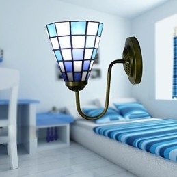 15 Cm Moderne Og Innrammet Glasslampe Med Vegglampe I Blå Og Hvite Firkanter