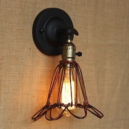 Amerikansk Industriell Stil Gjerde Jernnett Rød Bronse Dekorativ Vegglampe