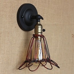 Amerikansk Industriell Stil Gjerde Jernnett Rød Bronse Dekorativ Vegglampe