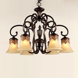 Lysekrone Anhengslampe 6 Lys Lampeskjerm Nede Vintage Landlig Metall + Glass