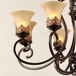 Lysekrone Anhengslampe 6 Lys Lampeskjerm Nede Vintage Landlig Metall + Glass
