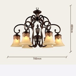 Lysekrone Anhengslampe 6 Lys Lampeskjerm Nede Vintage Landlig Metall + Glass