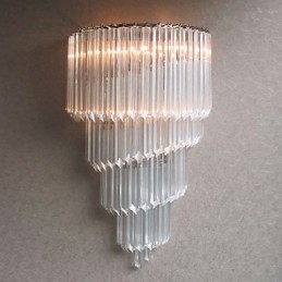 Vegglampe I Forkrommet Finish Med Krystallglassstrimler Og 3 Lys