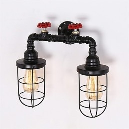 Vintage Industrielle Rørvegglamper Svarte Kreative Lys Restaurant Kafé Bar Dekorasjonsbelysning Med 2 Lys Malt Finish