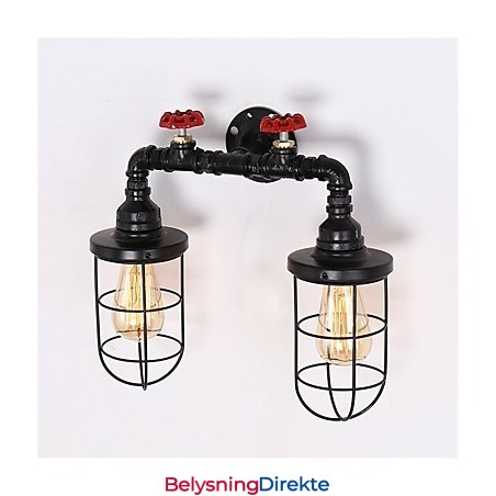 Vintage Industrielle Rørvegglamper Svarte Kreative Lys Restaurant Kafé Bar Dekorasjonsbelysning Med 2 Lys Malt Finish