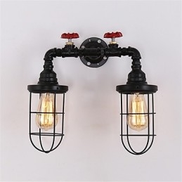 Vintage Industrielle Rørvegglamper Svarte Kreative Lys Restaurant Kafé Bar Dekorasjonsbelysning Med 2 Lys Malt Finish