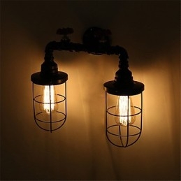 Vintage Industrielle Rørvegglamper Svarte Kreative Lys Restaurant Kafé Bar Dekorasjonsbelysning Med 2 Lys Malt Finish