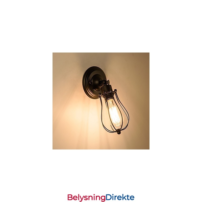 Vintage Vegglampe Industriell Vegglampe Svart Metalltråd Burvegglampe